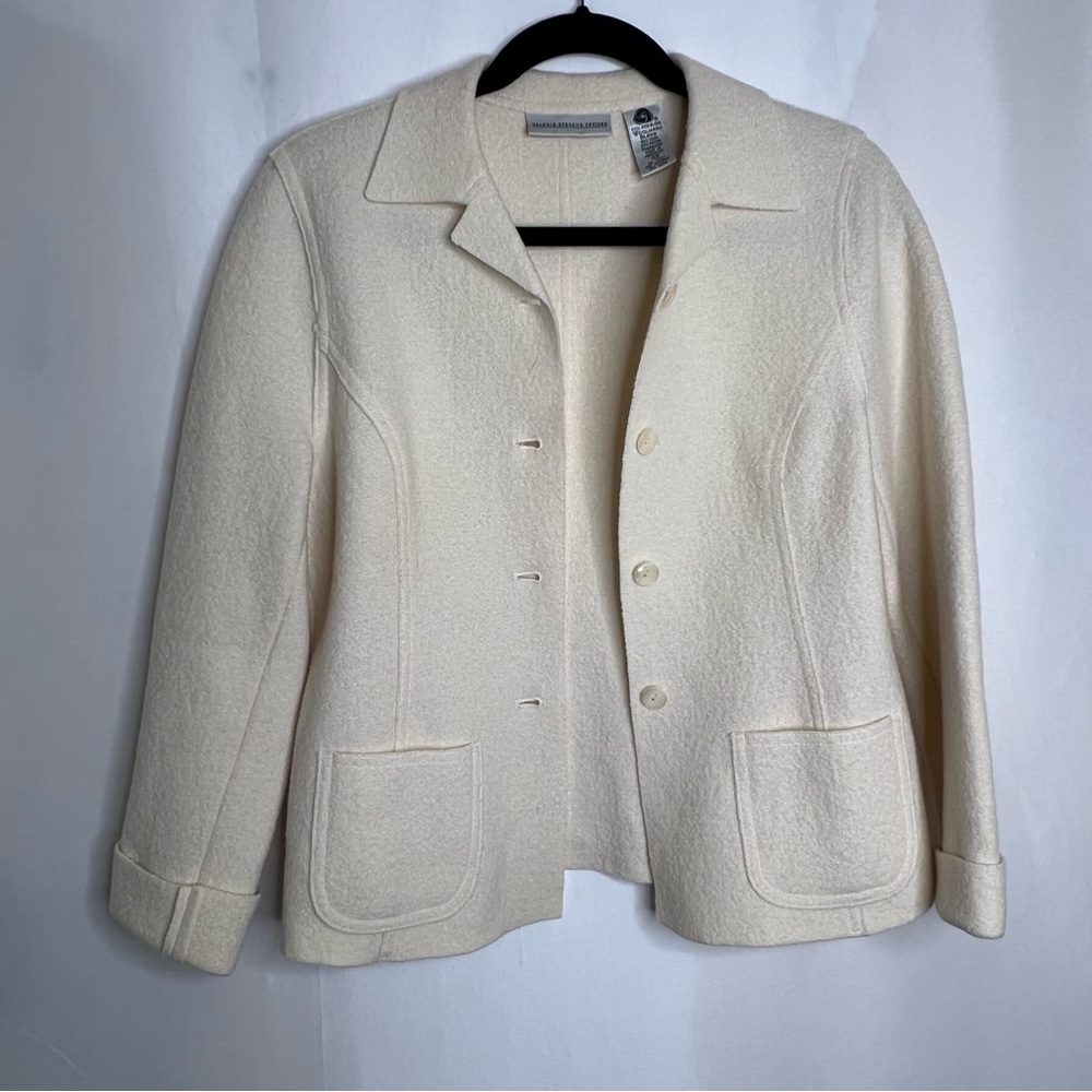 Valerie Stevens Vintage 90’s White Wool Blend Blazer Jacket Size 4P